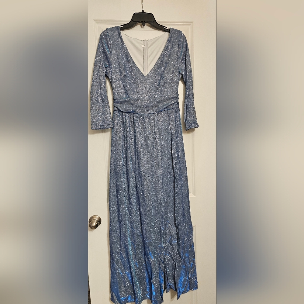 Elegant shimmer light blue pants/dress sz. Small NWT